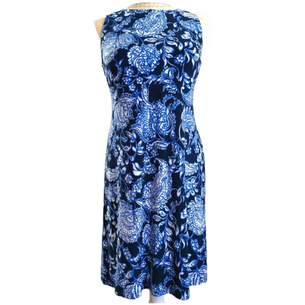 Tommy Hilfiger Blue Jacquard Floral Midi Dress